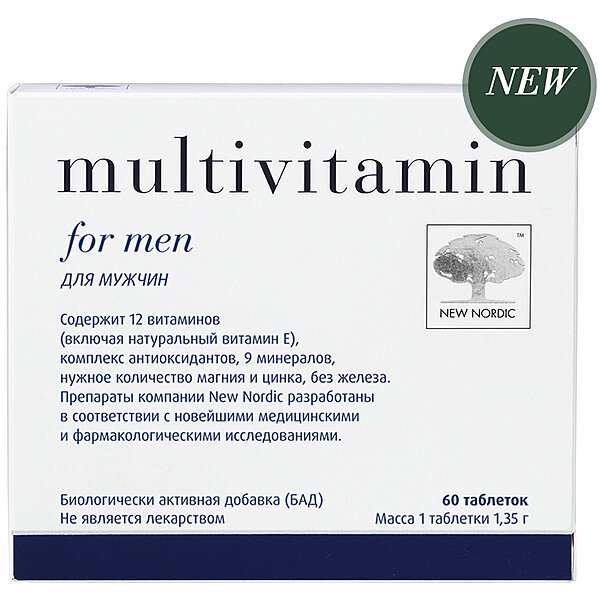 Мультивитамины для мужчин Multivitamin for men New Nordic 60 таб.