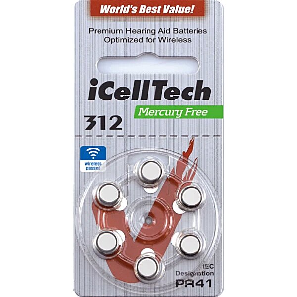 Батарейки для слуховых аппаратов iCellTech A312, 1шт
