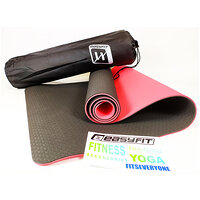 Коврик для йоги и фитнеса EasyFit TPE+TC 6 мм двухслойный + Чехол черный с красным S53-1109