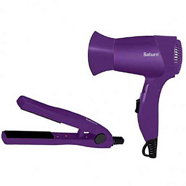 Фен + міні випрямляч для волосся набір Saturn ST - HC7330 purple