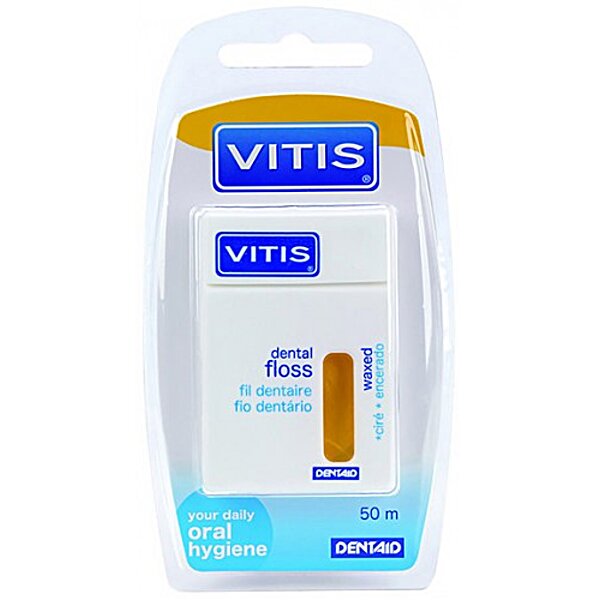 Зубна нитка, покрита воском, без добавок VITIS 50м DENTAID