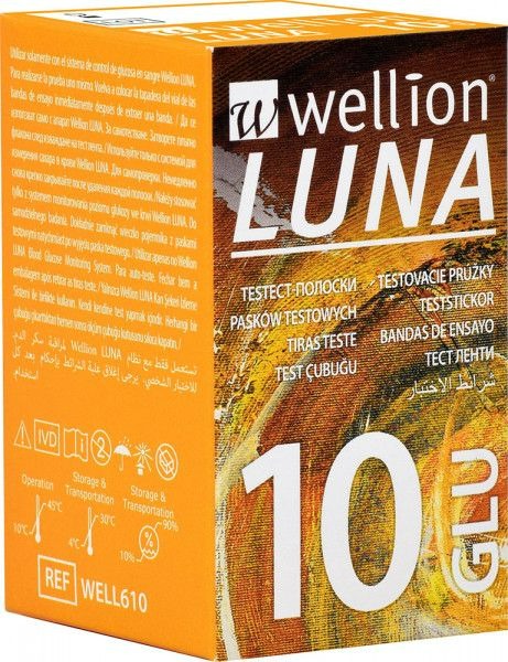 Тест полоски для тестирования уровня глюкозы в крови Wellion Luna, 10 ...