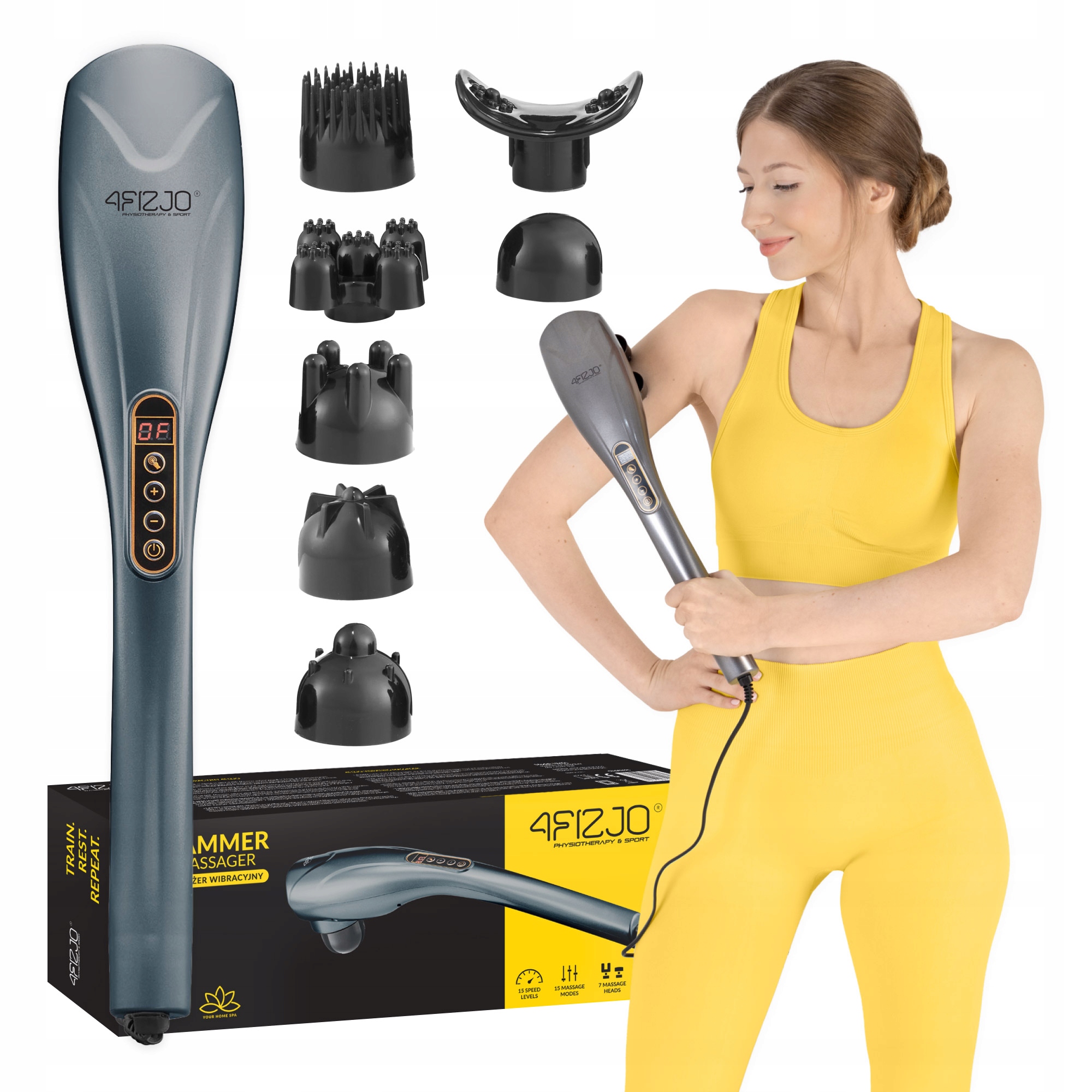 Ручной вибрационный массажер для тела 4FIZJO Long Stick 7 в 1 Grey (P ...