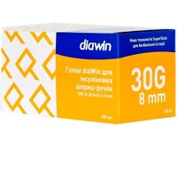 Голки для шприц-ручки DiaWin, розмір 30G (0,30 х 8 мм), 100 шт