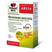Доппельгерц Актив (Doppel herz Aktiv) Фолиевая кислота + Витамины В6+В12+С+Е  №30 (10х3)