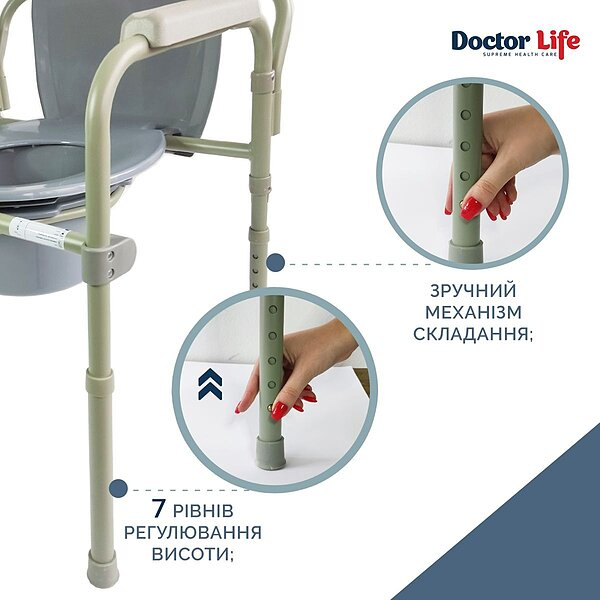 Стілець туалетний складаний сталевий Doctor Life (Україна) 12627
