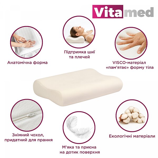 Ортопедична подушка Vitamed VISCO BA 609 з ефектом пам'яті (Україна)