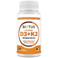 Витамины D3+K2, Vitamins D3+K2, 5000 МO/50 мкг, 120 капсул, Biotus (Украина)