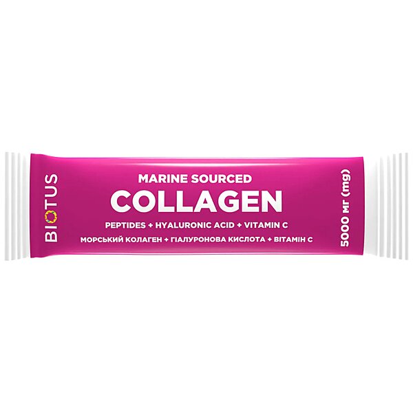 Морський колаген з гіалуроновою кислотою та вітаміном С, Marine Sourced Collagen Peptidеs, Biotus, 1 саше 5.15 г (Україна)