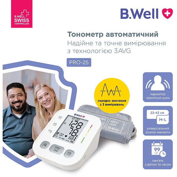 Автоматический тонометр B.Well PRO-25 с адаптером (Швейцария)
