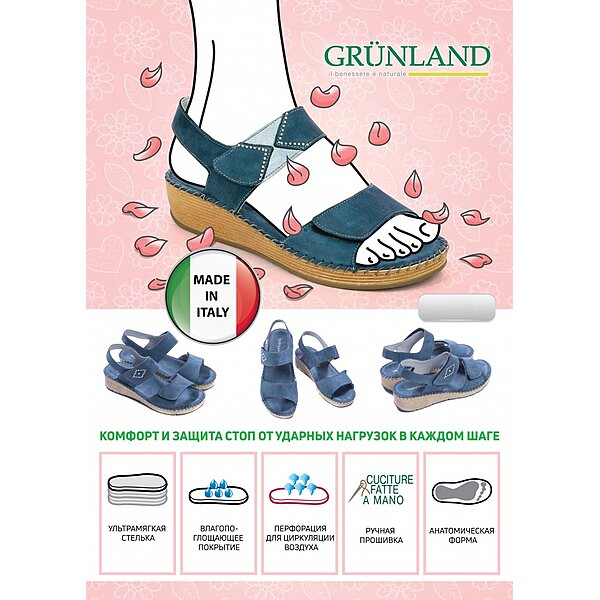 Босоніжки анатомічні жіночі Grunland Palo Blu SA1579 (Італія)