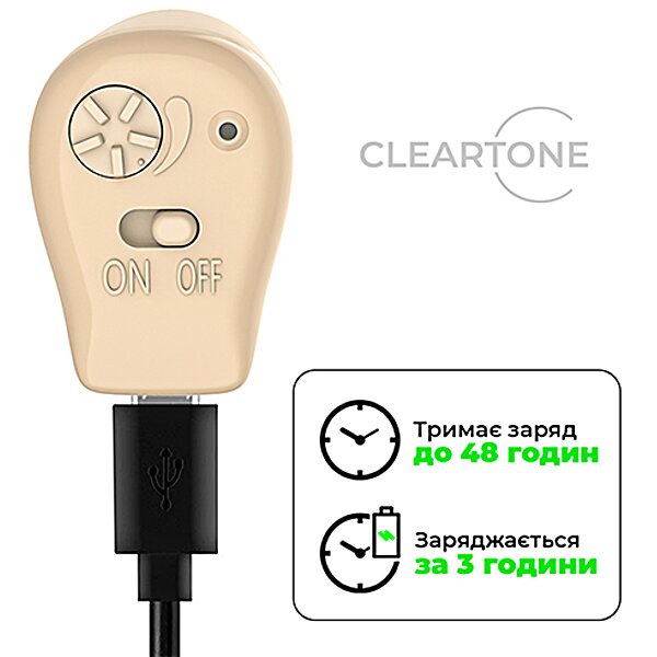 Цифровой внутрішньовушний слуховой аппарат Cleartone S35 аккумуляторный