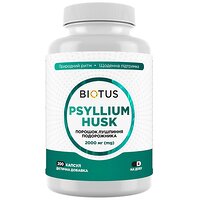 Подорожник, Psyllium Husk, Biotus, порошок шелухи, 200 капсул, 2000 мг в 4 капсулах (Украина)